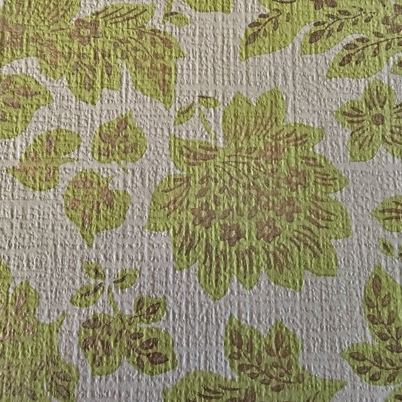 Vintage Wallpaper Sample Sheet 70s Avocado Green Floral Crafting Ephemera Paper - Picture 3 of 9